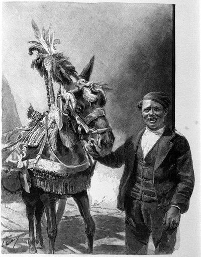 Uprząż osła z sycylijskich czołgów podczas tradycyjnych uroczystości. Rycina XIX wieku autorstwa Unknown artist