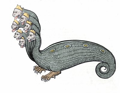 Hydra z siedmioma głowami to wąż wodny o psim ciele. autorstwa Unknown artist