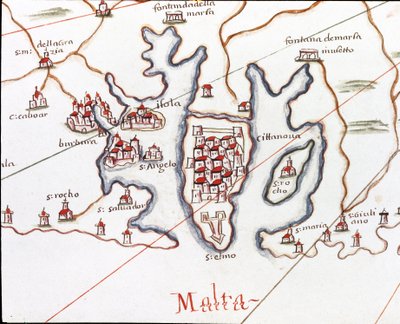 Wyspa Malta, z fortem St. Elmo (Szczegół Portulan de Castellini autorstwa Unknown artist