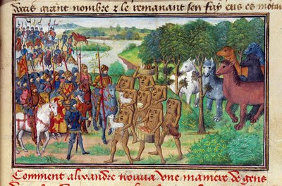 Król Macedonii Iskandar (lub Aleksander Wielki) (356 - 323 pne) spotkał potwory dające mu prezenty autorstwa Unknown artist