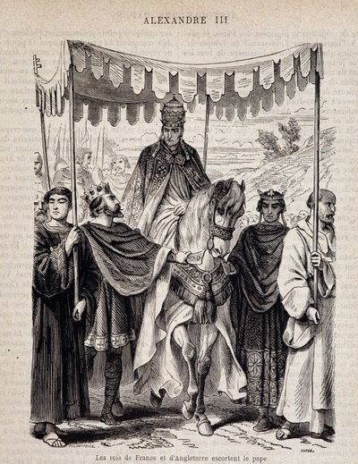 Królowie Francji Ludwik VII Młody (1120 - 1180) i Anglia eskortują papieża Aleksandra III - w „Histoire des Popes””, b.d. autorstwa Unknown artist
