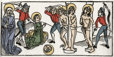 Męczeństwo św. Felicyta i jego siedmiu synów Rzymu Rycina z „Leben der Heiligen - sommerteil” (Księga świętego) Jakuba (Jakuba) z Voragine (1228-1298). Lubeka 1488. autorstwa Unknown artist