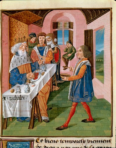 Posiłek króla Sycylii, Arthagogles Miniature z „Księgi dobrych Maurów” Jakuba Wielkiego (1360-1415/1418), poświęcony Janowi księciu Berry autorstwa Unknown artist
