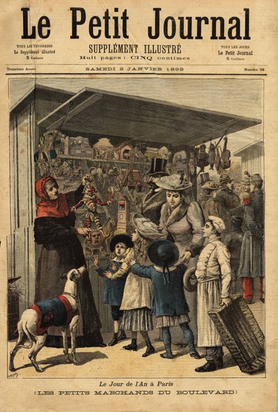 Kupcy i ich bulwary wyświetlają się w dzień w roku w Paryżu. Grawerowanie w „Le petit journal”” 2/01/1892. Kolekcja Selvy. autorstwa Unknown artist