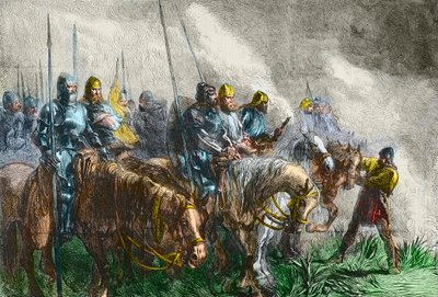 Poranek bitwy pod Azincourt - Wojna 100 lat: Bitwa pod Azincourt (Pas-de-Calais) 25 października 1415 - Przed bitwą pod Azincourt - autorstwa Unknown artist