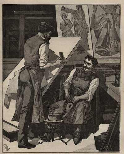 Mozaika: warsztat mozaiki. Grawer z 1885 roku w „Les arts et metiers illustres” Adolphe BITARD. autorstwa Unknown artist