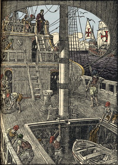 Nawigator Krzysztof Kolumb (1451-1506) na pokładzie swojej karaweli. autorstwa Unknown artist