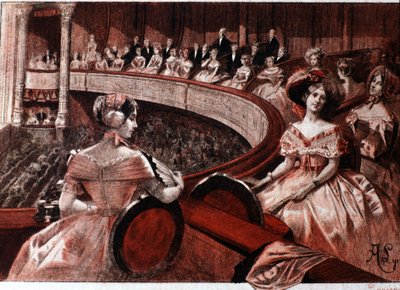 Publiczność na balkonie teatru. autorstwa Unknown artist