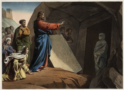 Zmartwychwstanie Łazarza. Anonimowy rycina z połowy XIX wieku. autorstwa Unknown artist