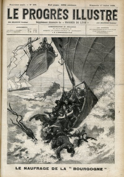 Wrak statku transatlantyckiego „Burgundy” Grawer w „Prześwietnym postępie”” z lipca 1898 r. autorstwa Unknown artist