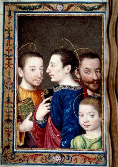 Synowie Franciszka I (1494-1547): Francois (1518-1536) Delfin, Henryk II (1519-1559) i Karol (1522-1545). Miniatura w „Księdze godzin Katarzyny Medycejskiej” (Catherine de Medici) autorstwa Unknown artist