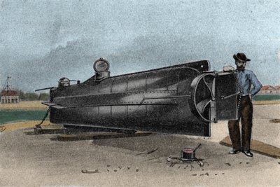 Okręt podwodny (okręt podwodny) CSS H. L. Hunley używany przez marynarkę wojenną Stanów Zjednoczonych podczas wojny secesyjnej. 1861-1865 Rycina XIX wieku autorstwa Unknown artist