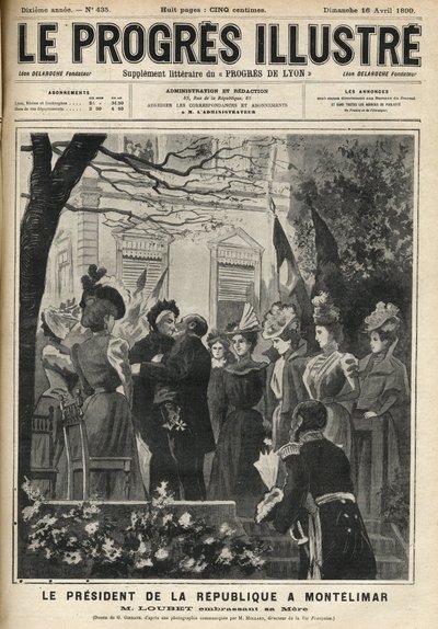 Wyjazd Prezydenta Republiki do Montelimar (Drome, Francja): Emile Loubet (1838-1929) i jego matka. Grawer w „Prześwietnym postępie” z kwietnia 1899 r. autorstwa Unknown artist