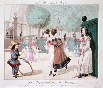 Spacer pod kołyską: Dwie małe damy, które tworzą tę kołyskę, pochodzą z tej samej nogi (Jardin des Tuileries), ok. 1930 r. 1840 autorstwa Unknown artist