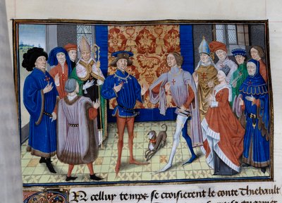 Spotykają się Thibaut III z Szampanii (1179-1201), Louis (zm. 1205), hrabia Blois i Chartres oraz Baudouin IX z Flandrii (lub Baudouin VI z Hainaut), znany jako Baudouin I z Konstantynopola (1171-1206). Miniatura w „”Chronic du temps de Herode Antipas””” autorstwa Unknown artist