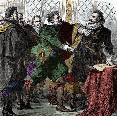 Wojna trzydziestoletnia: podpisz to, Nandel! - Wojna trzydziestoletnia (1618-1648): hrabia Paul Jakob von Starhemberg (1560-1635) prosi cesarza Ferdynanda II (1578-1637) o podpisanie porozumienia o przywróceniu pokoju w Boheme autorstwa Unknown artist