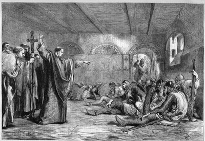 Tomasz Becket zmarł 29 grudnia 1170 r.: arcybiskup Cantorbery św. Tomasz z Canterbury (1117-1170) spotykający się w swoich mieszkaniach ze swymi zabójcami, rycerzami Wilhelmem z Tracy, Ryszardem Bretonem, Reginaldem Fitzursem, Hugues of Morville (zwolennik autorstwa Unknown artist