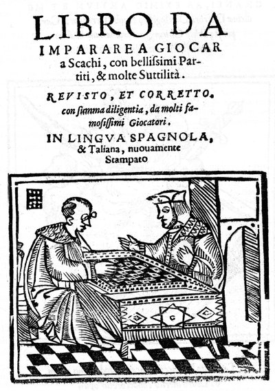 Strona tytułowa „” Ta książka i nauka gry w szachy”” (Szachy) autorstwa Pedro Damiano (Damiao de Odemira 1480-1544) z 1512 r. autorstwa Unknown artist