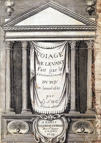 Strona tytułowa „Podróży de levant odbytej na polecenie króla w roku 1621””, wydanej w 1629 r. (za Ludwika XIII Le Juste) autorstwa Unknown artist
