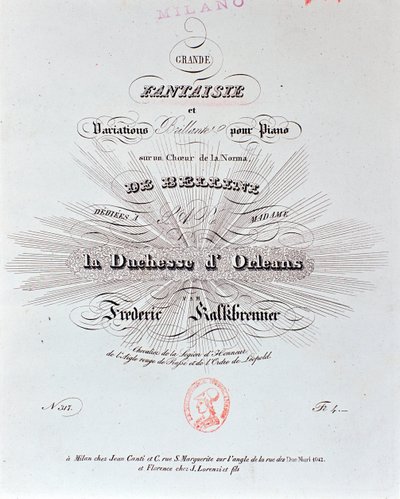 Strona tytułowa partytury Grande Fantaisie F Kalkbrennera autorstwa Unknown artist