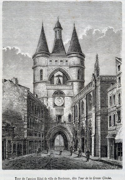 Wieża dawnego hotelu de Ville de Bordeaux, znana jako „Tour de la Grosse Bell” - grawer autorstwa Unknown artist
