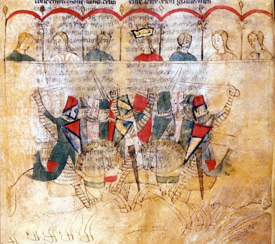Scena turniejowa po rękopisie „Lancelot du Lac”” XIII wiek. Biblioteca Nazionale Marciana Wenecja. autorstwa Unknown artist
