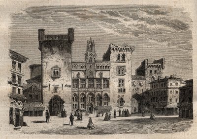 Ratusz Narbonne - Langwedocja-Roussillon-Midi-Pyrenees - Francja - grawerowanie w „Dictionnaire populaire illustrious” - 1864 - autorstwa Josepha Decembre i Edmonda Alloniera - autorstwa Unknown artist