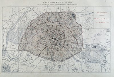 Przemiany Paryża w okresie II Cesarstwa, Haussman Paris. Mapa Paryża od czasów aneksji z podziałem na 20 okręgów, zgodnie z ustawą z dnia 16 czerwca 1859 r. - w „Atlasie administracyjnym okręgów miasta Paryża” autorstwa Unknown artist