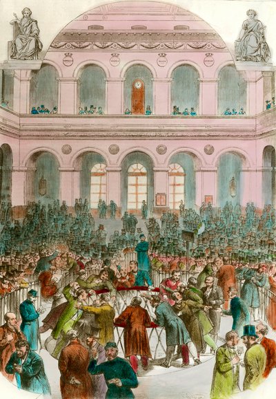 Śmieci agentów wymiany w Bourse de Paris Engraving 1856 Kolekcja prywatna autorstwa Unknown artist