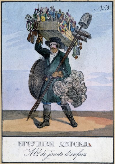 Wędrowny kupiec zabawek dziecięcych - Grawerowanie XIX wieku autorstwa Unknown artist