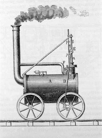 Lokomotywa Trevithick. Grawerowanie z XIX wieku. autorstwa Unknown artist