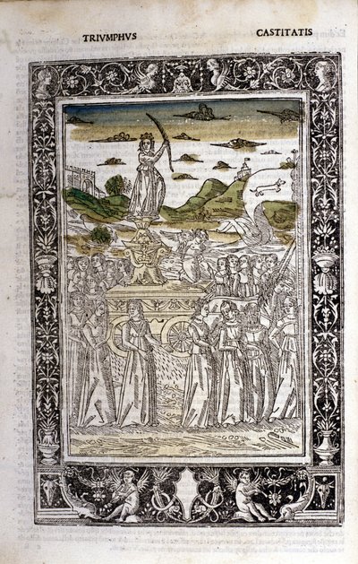 Triumf Czystości Petrarki (Francesco Petrarca). Miniatury sd. Biblia Trivulziana, Mediolan. autorstwa Unknown artist