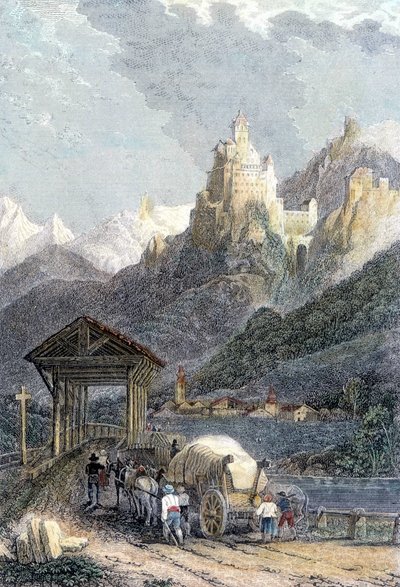 Zamek Trostburg w Tyrolu. autorstwa Unknown artist