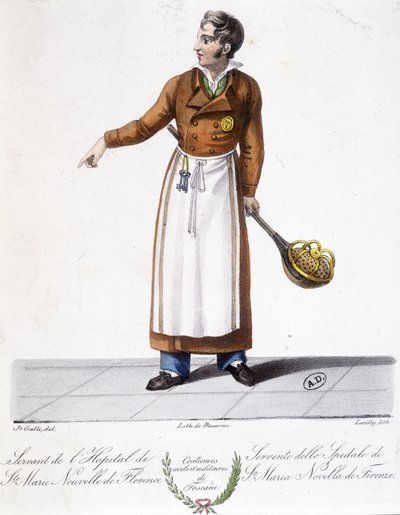 Kostium Toskanii: pielęgniarka. Służy ze szpitala Santa Maria Novella we Florencji. Rycina XIX wieku. autorstwa Unknown artist