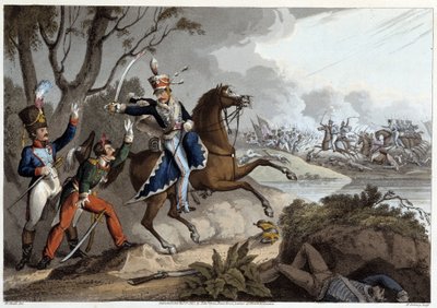 Dwóch francuskich oficerów wziętych do niewoli w bitwie pod Albuerą – w „Anegdotach historycznych, wojskowych i morskich…” Edwarda Orne autorstwa Unknown artist