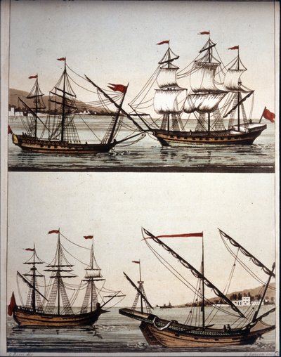 Typowe łodzie barbarzyńskich piratów, - w „Starożytnym i współczesnym stroju” ”de Ferrario, Mediolan autorstwa Unknown artist