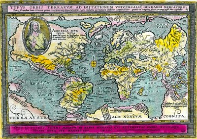 Uniwersalna mapa geograficzna (mapa świata) z 1596 r. Grawerowanie. Prywatna kolekcja. autorstwa Unknown artist