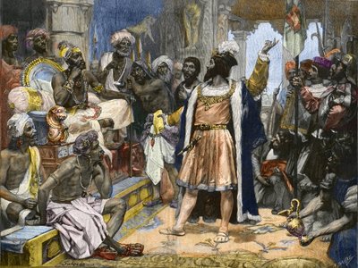 Vasco da Gama dostarcza list króla Manuela Portugalii Samorim z Kalikatu - po malowaniu ok. autorstwa Unknown artist