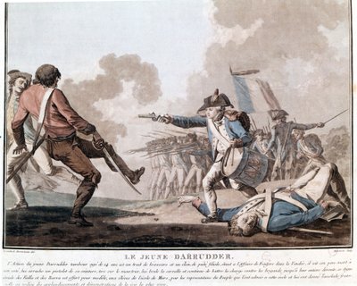 Bunt Vendée: młody Darruder. Jest to przykład patriotycznego bohaterstwa, ponieważ Darruder był 14-letnim chłopcem, który wziął broń swojego leżącego martwego ojca, aby zabić swojego zabójcę i kontynuować walkę. 1793. autorstwa Unknown artist