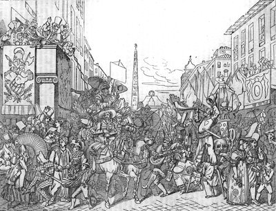 Via del Corso w Rzymie podczas karnawału (Carnevale) w 1836 roku. autorstwa Unknown artist