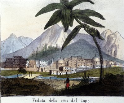 Widok na Kapsztad lub Kapsztad, w czasie kontroli brytyjskiej, Republika Południowej Afryki. 1820 autorstwa Unknown artist
