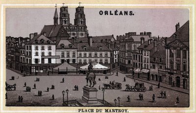 Widok na Place du Martroy w Orleanie, departament Loiret i region centralny, Francja. Chromolitografia z końca XIX wieku. autorstwa Unknown artist