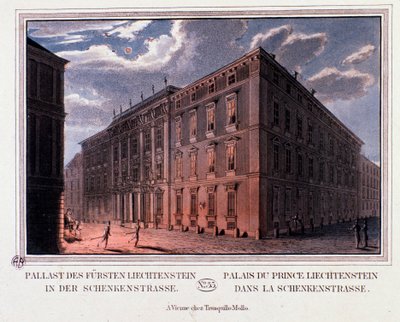 Widok na Pałac księcia Lichtensteina w Wiedniu, Austria. Grawer z 1820 r. Kolekcja prywatna autorstwa Unknown artist