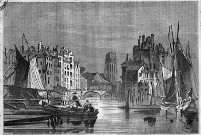 Widok na Rotterdam, Holandia. Grawerunek z 1836 roku. autorstwa Unknown artist