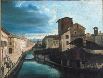Widok na kanał San Gerolamo w Mediolanie (olej na drewnie) autorstwa Unknown artist