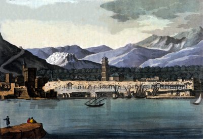 Widok na Split (Spalato), Chorwacja, od strony morza. Akwarela z początku XIX wieku autorstwa Unknown artist