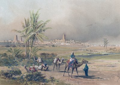 Widok na Timbuctoo (Timbuktu) we współczesnym Mali, ok. 1850 r. (druk) autorstwa Unknown artist