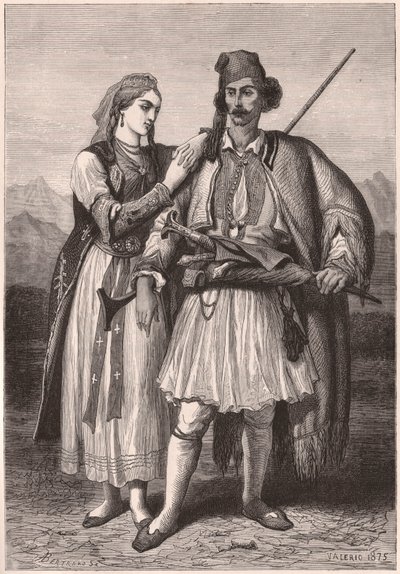 Widok pary w albańskim stroju ludowym w XIX wieku autorstwa Unknown