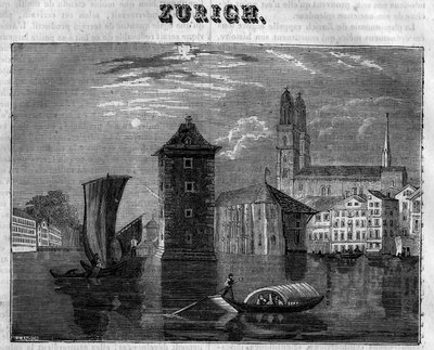 Widok na miasto Zurych (Zurigo) w Szwajcarii w XIX wieku. autorstwa Unknown artist