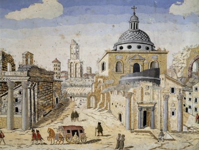 Widok na Forum Romanum, koniec XVII w., scagliola na podporze z terakoty. Szczegół autorstwa Unknown artist